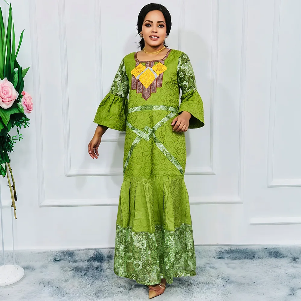 

African Dresses for Women Plus Size Wedding Party Long Dress Dashiki Traditional Africa Clothing Ankara Lace Embroidery Gown