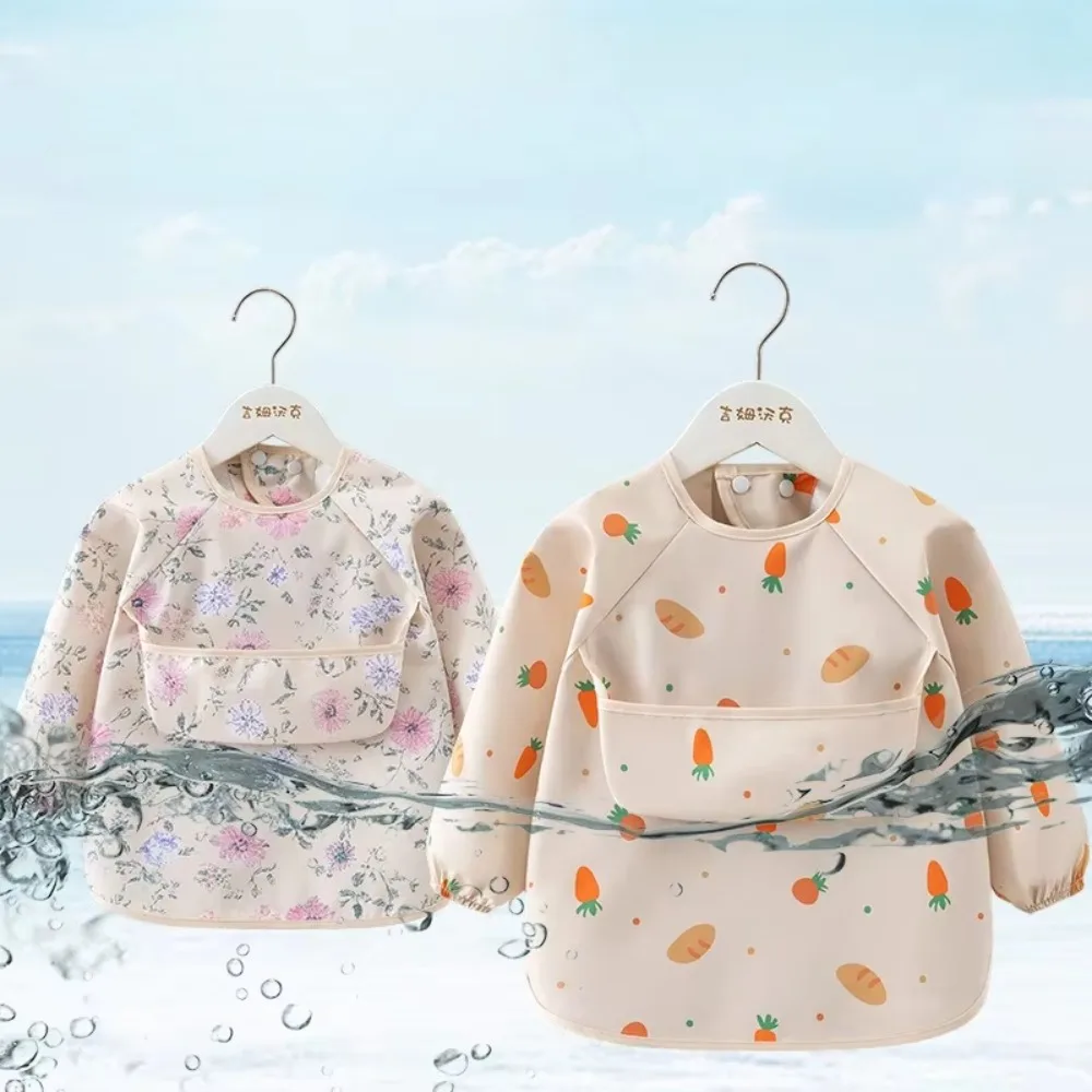 Long Sleeve Apron Waterproof Child Feeding Bib Rice Pocket Soft Feeding Blouse Children's Feeding Smock Toddler Bibs