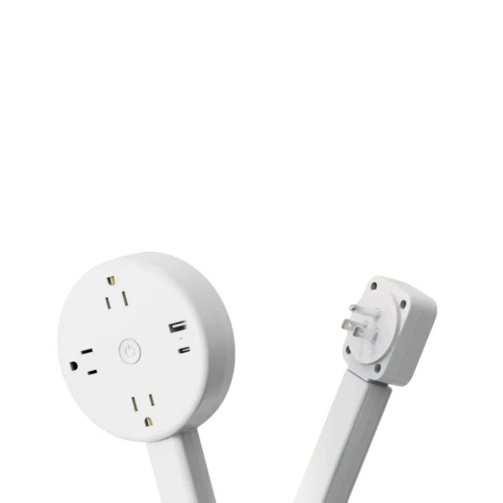 

Adjustable Length Electrical Outlet Extender 180° Swivel Stretchable Plug Power Socket Extender 2 AC USB-A&C Flat Plug