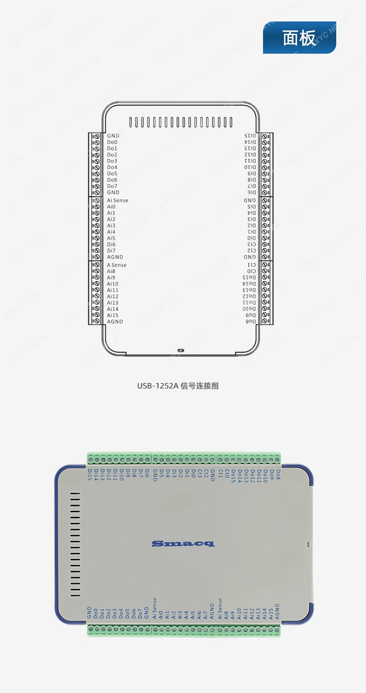 USB1252A Data Acquisition Card   High speed 12 bit 16 channel 8 differential input 500K sampling module