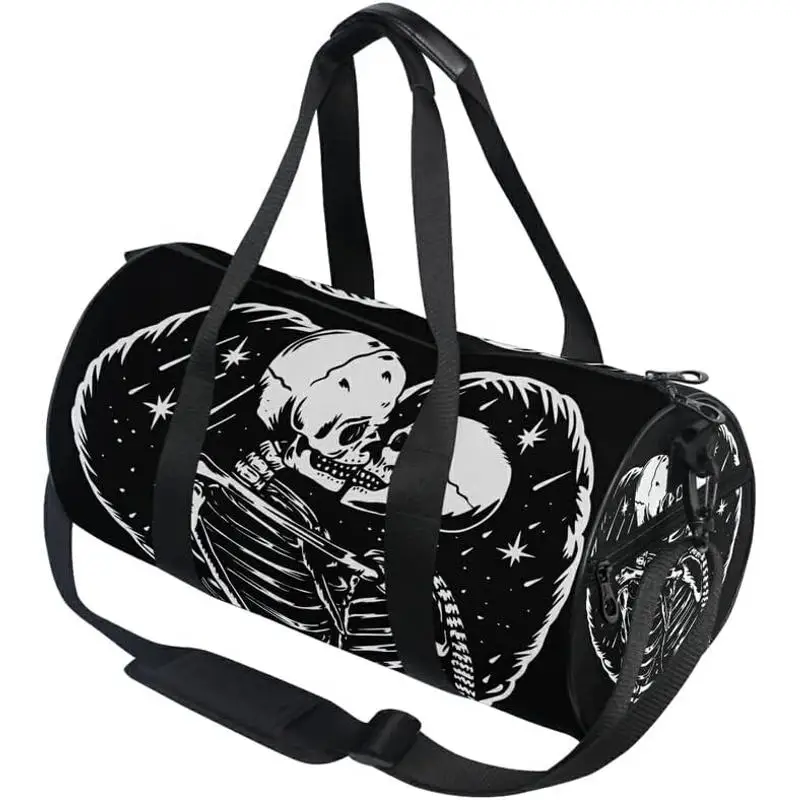 Duffel Bags Skull Love Kiss Sports Gym Bag Travel Luggage Overnight Bags for Men Women