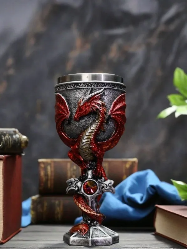 Retro Dragon-Themed Stainless Steel Goblet for Red Wine • Elegant Cross-Dragon & Sword-Style Designs • Smooth Finish • Easy-Clea