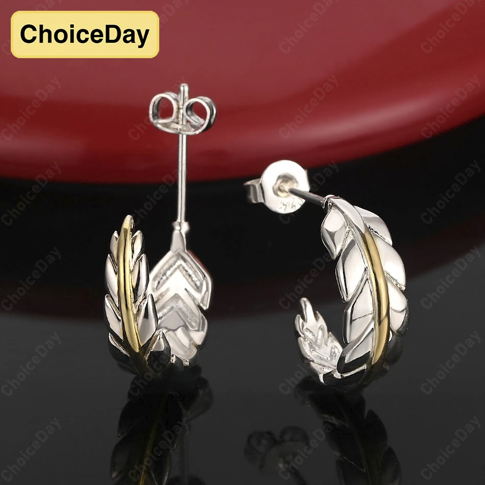 

ChoiceDay 925 Sterling Silver Delicate Feather Earrings Women Wedding Accessories Gift Jewelry Charm