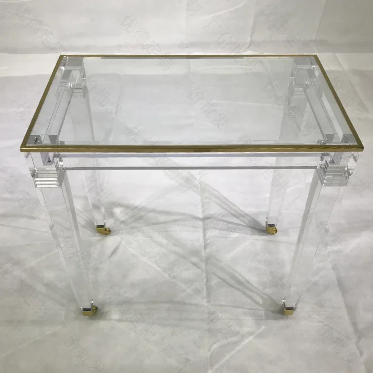 Gold-plated stainless steel trim acrylic living room coffee table hotel coffee table