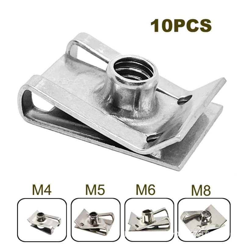 Stainless Steel U Spring Reed Nuts M4 M5 M6 M8 Car Motorcycle Scooter License Plate Fixing Clips Fastener Accessories