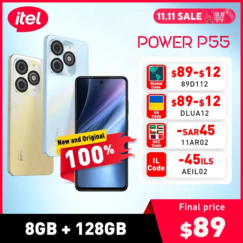 Смартфон itel P55, глобальная версия, 8 ГБ ОЗУ, 128 ГБ ПЗУ, большая память NFC, 6,6-дюймовый дисплей, 90 Гц, 18 Вт, быстрое зарядное устройство Android 13