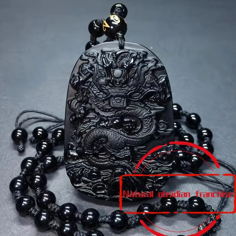 

1pc Natural Stone Dragon Shape Pendant Necklace, With Adjustable Beads Chain, Jewelry Gift For Men