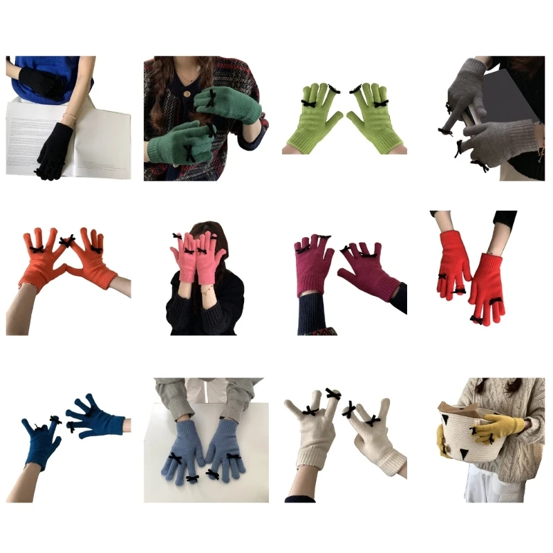 

Winter Knit Gloves with Small Bowknot Decor Couple Full Finger Gloves Thicken Outdoor Cycling Skiing Gloves Keep Drop Shipping