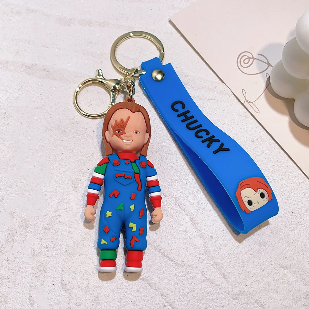 Horror Movie Child\'s Play Keychain Cartoon Figure Chucky Silicone Pendant Keyring Car Backpack Key Holder Jewelry Accessories