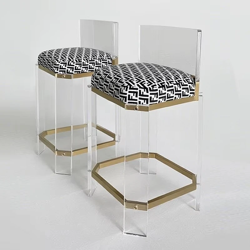 Modern acrylic bar stool stainless steel hardware comfortable cushion back dining room living room