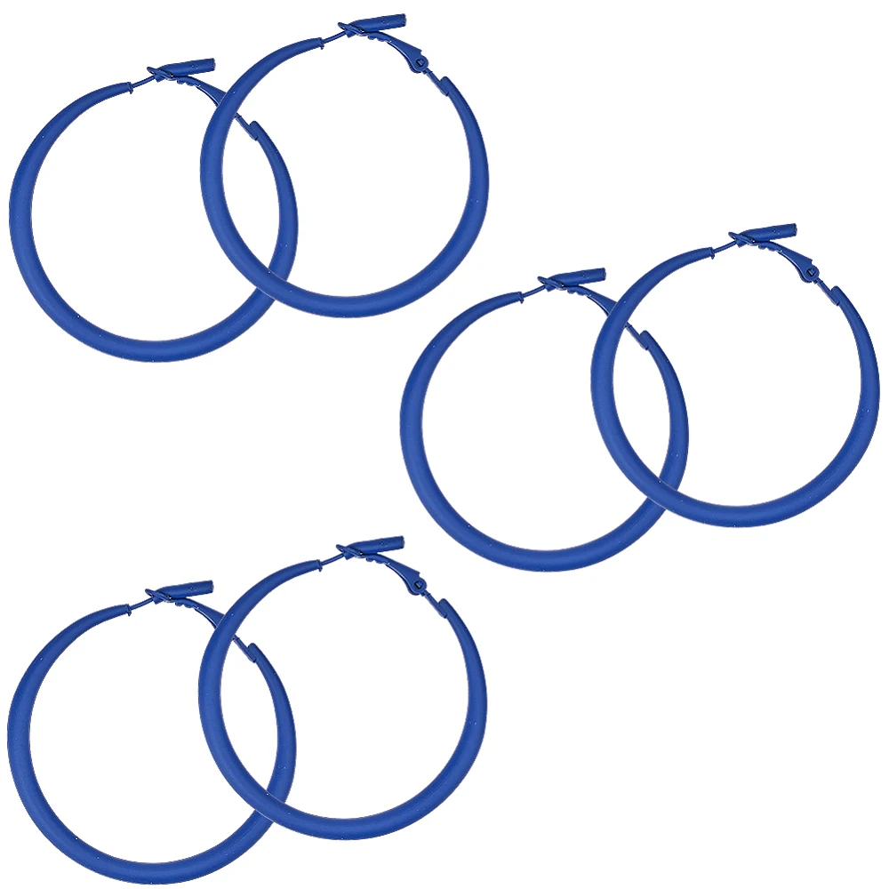 3 Pairs 80s Hoop Earrings Retro Neon Blue Earrings Matte Hoops with 925 Sterling Silver Pins Vintage Costume Outfit Accessories