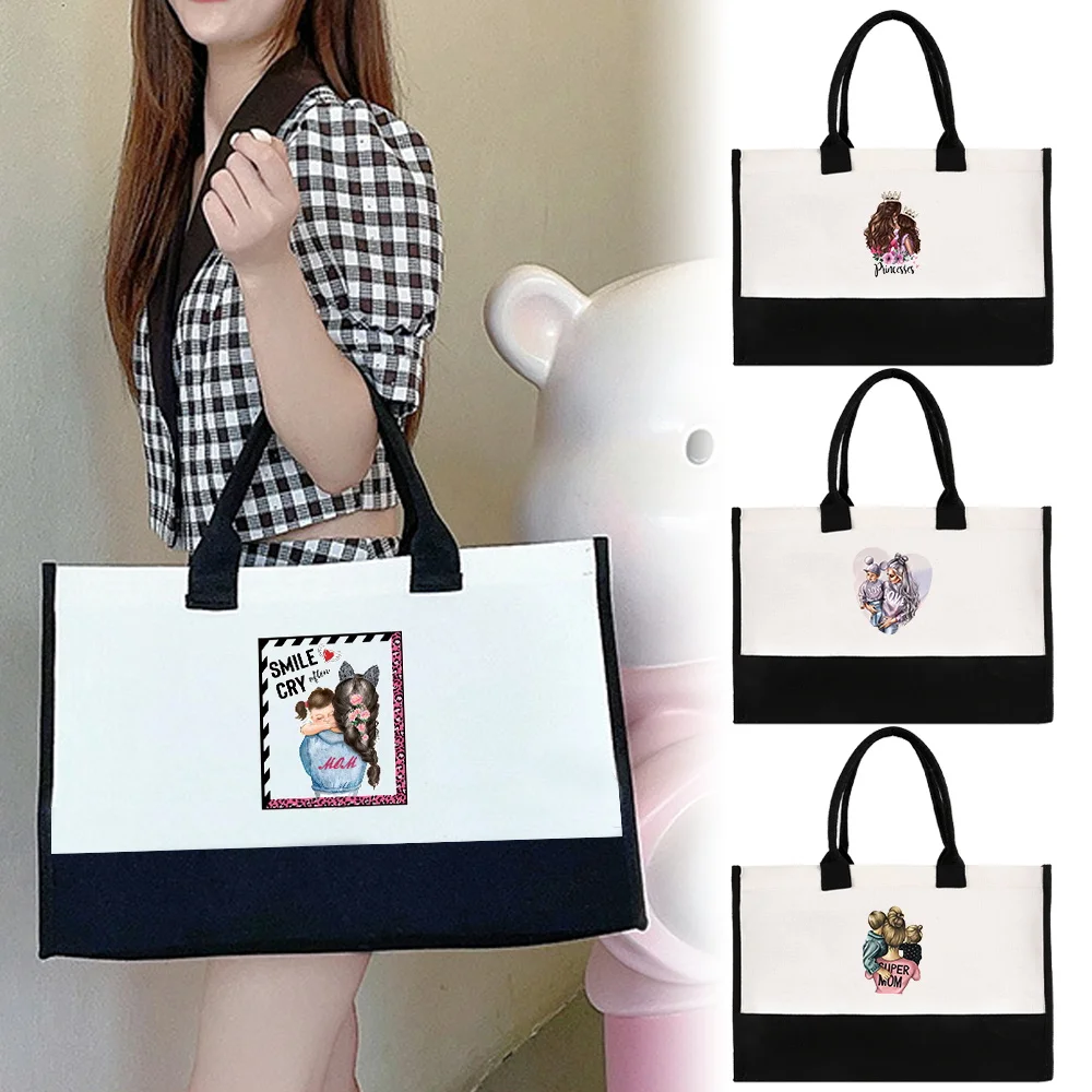 

Jute Shopping Bag Waterproof Linen Large Capacity Tote Bag Jute Bag for Women Shopper Handbag Printing Mom Series