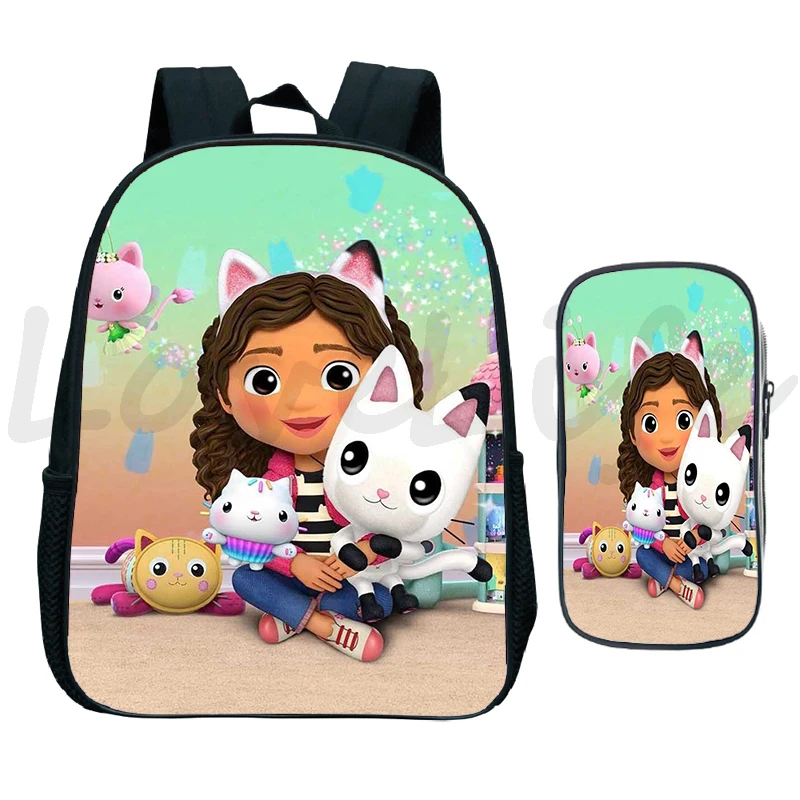 

Gabbys Dollhouse Backpack Pen Bag 2 Pcs/Set Kids Kindergarten Bags Cartoon cat School bags Rucksack Children Bookbag Mochilas