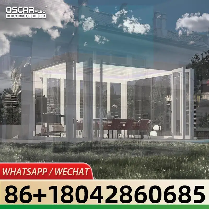 Vollautomatisches einziehbares Lamellendach, wasserdichte Aluminium-Pergola, moderne Vier-Jahreszeiten-Setup-Pergola für den Außenbereich