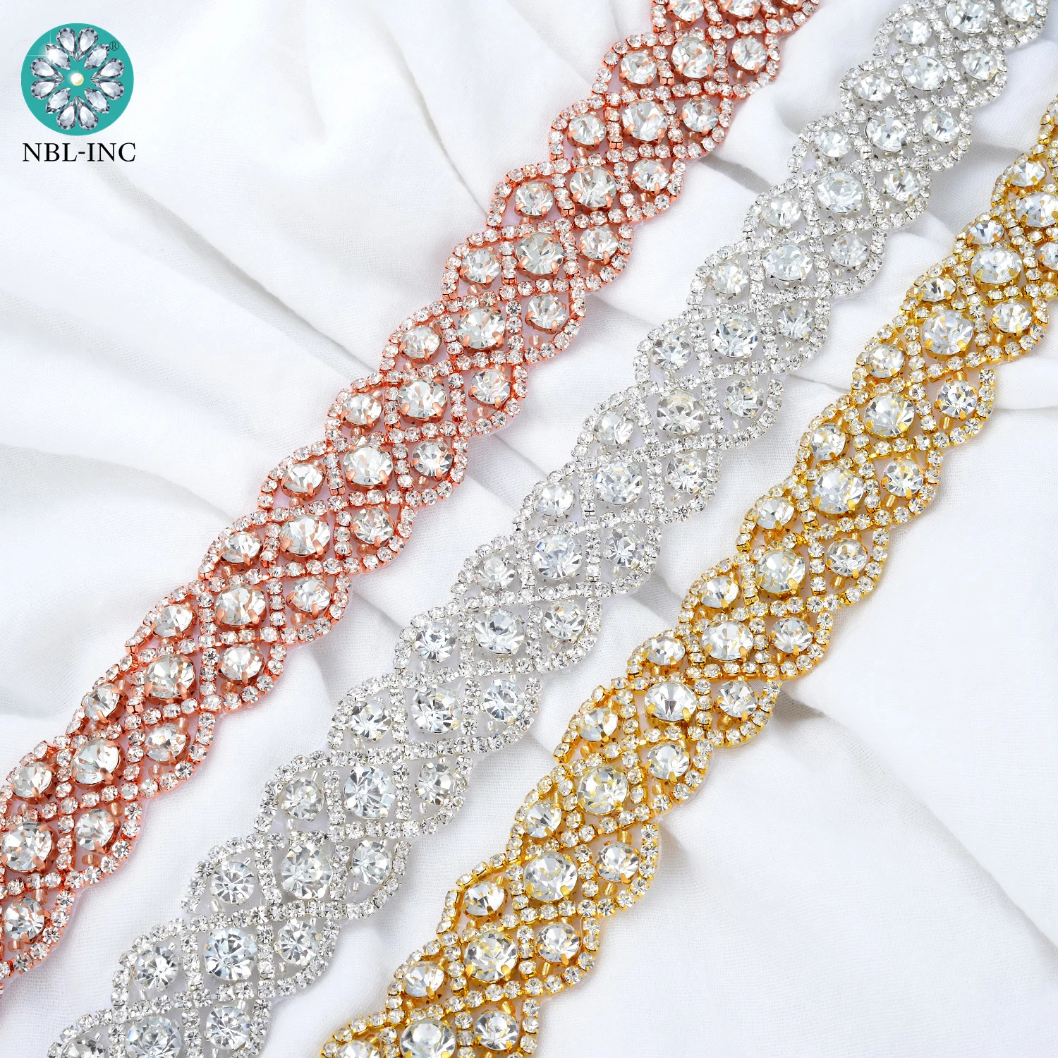 (10 Yards) Wholesale hand beaded crystal rhinestone applique trim gold sew on iron on for wedding dress WDD1247