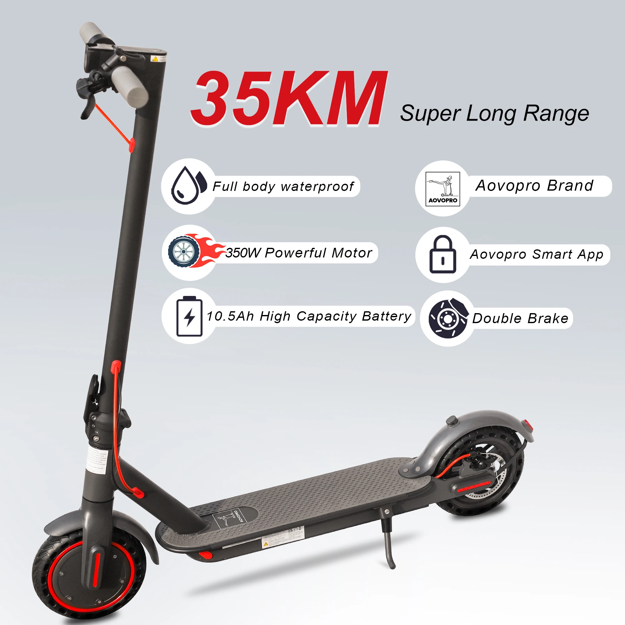 AOVOPRO New Upgraded Electric Scooter 350W 31km/h Adult APP Smart Scooter Shock-absorbing Anti-skid Folding Electric Scooter