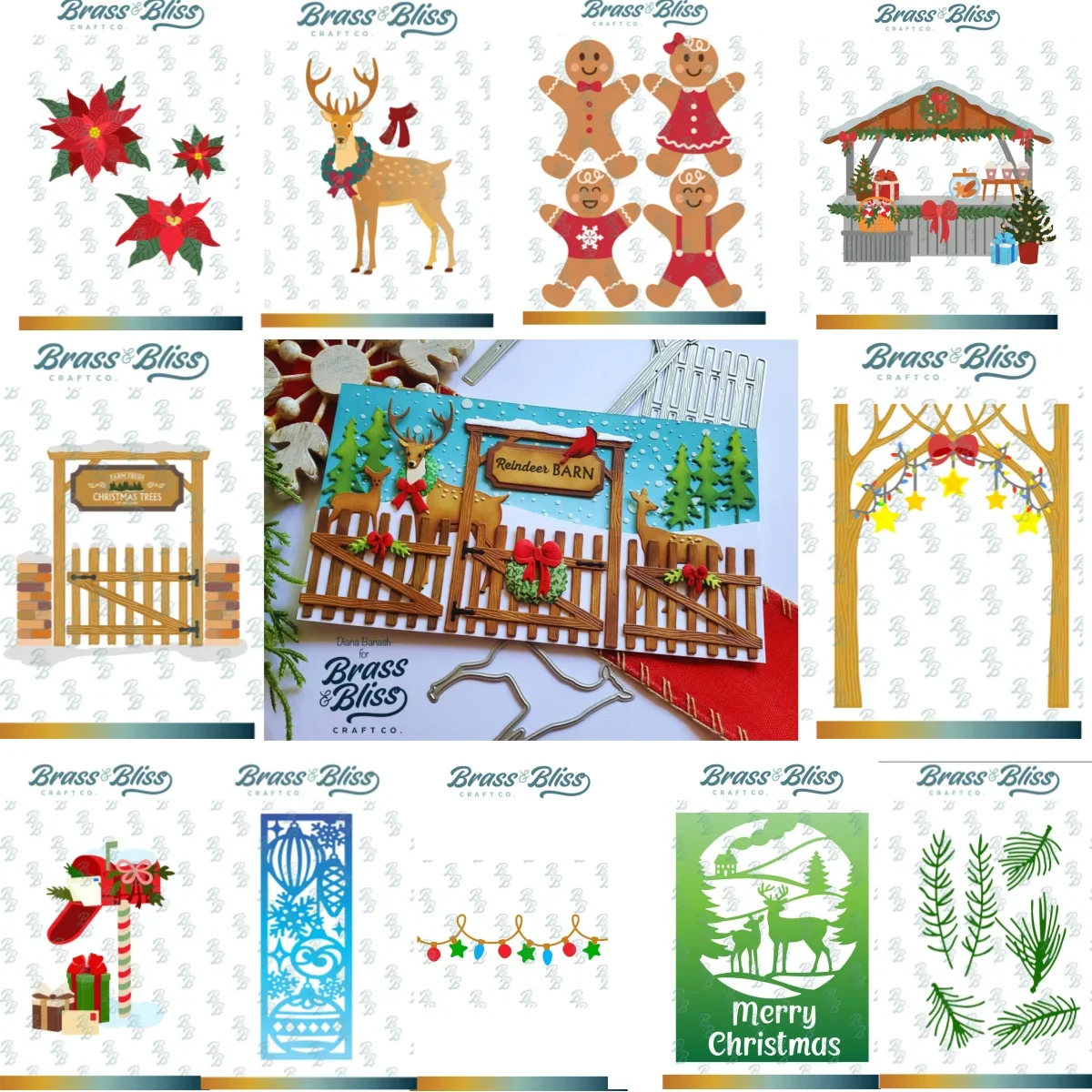 Poinsettia Fence Tree Frame Farmers Market Metal Cutting Dies for DIY Making Card Scrapbook Craft Template Christmas 2025 New