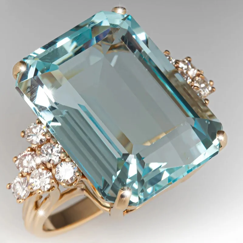 Huitan Wunderschöner Damenring in Goldfarbe, luxuriös, für Hochzeit, Party, eingelegt mit leuchtend blauem Zirkonia, Accessoires, modischer, schicker Schmuck