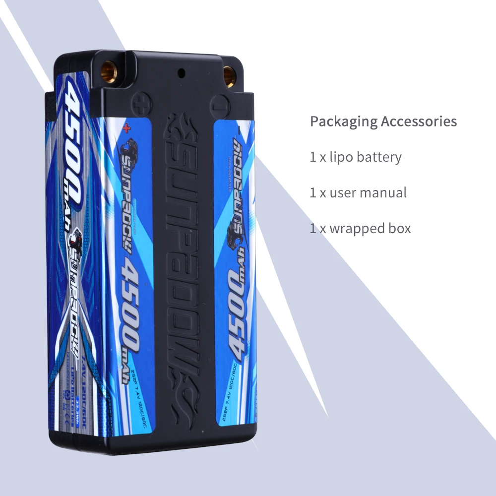 SUNPADOW Competition RC Lipo Battery 2S 4500mAh 6000mAh 120C60C with 4mm Bullet Connector for 1/10 Buggy Vehicles Car Truck Tank