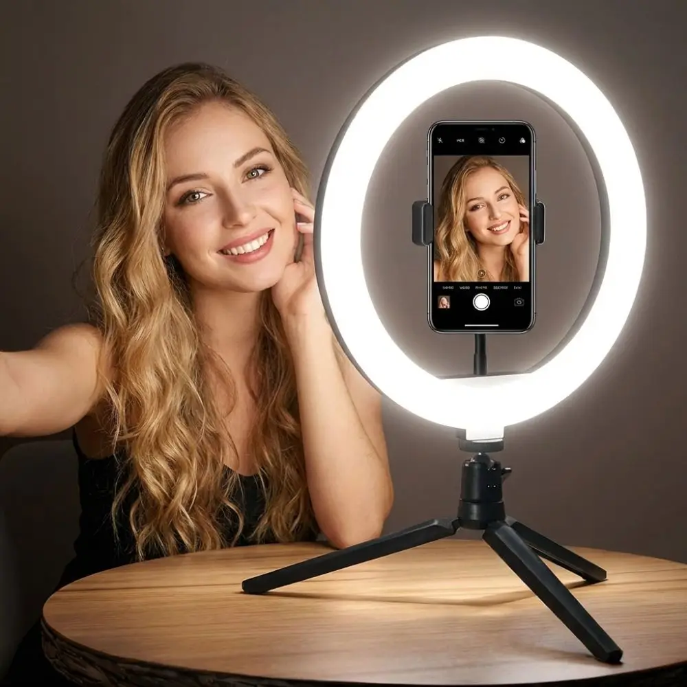 26CM 10" LED Shooting Light Ring Dimmable with Tripod Stand Phone Fill Light Durable Portable Photography Lights For Selfies