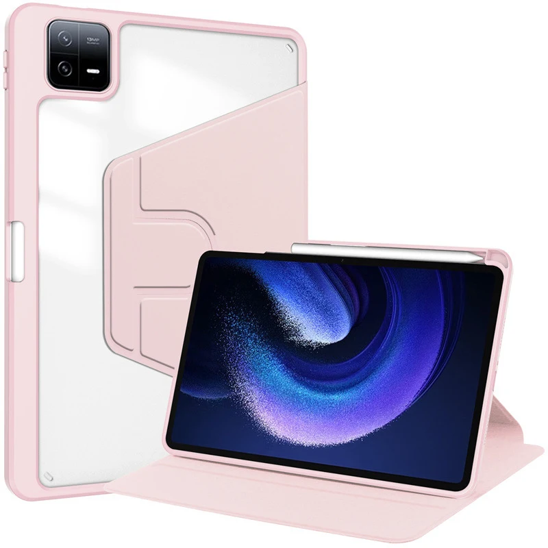 

For Xiaomi Mi Pad Case 8 7 6 5 for Redmi Pad2 SE 11 Pro 12.1 inch Leather 360 Rotation Stand Tablet Case Clear Acrylic Cover