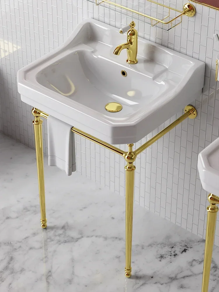 Retro Classic Inter-Platform Basin Bracket Bathroom Art  Double Hole Faucet