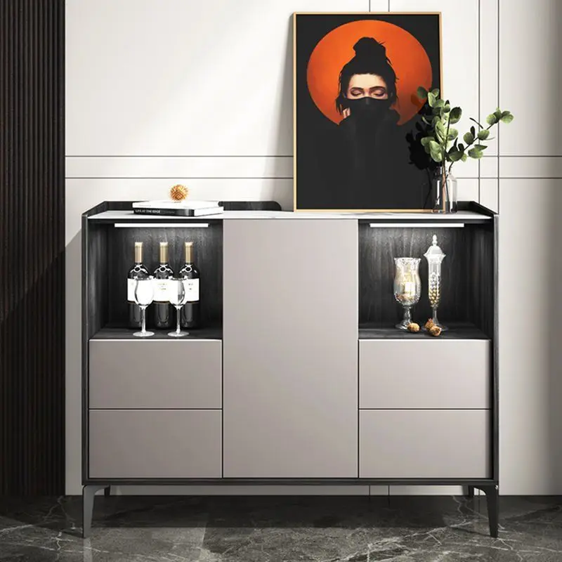 

Italian modern light luxury rock slab dining side wine cabinet integrated against the wall storage cabinet simple kitchen small