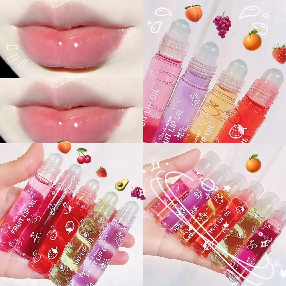 6PCS Roll-on Lip Gloss Set Vitamin E Nourishes Repair Lip Reducing Dryness Fruit Essence Lip Balm Lip Oil Mirror Primer Lipstick