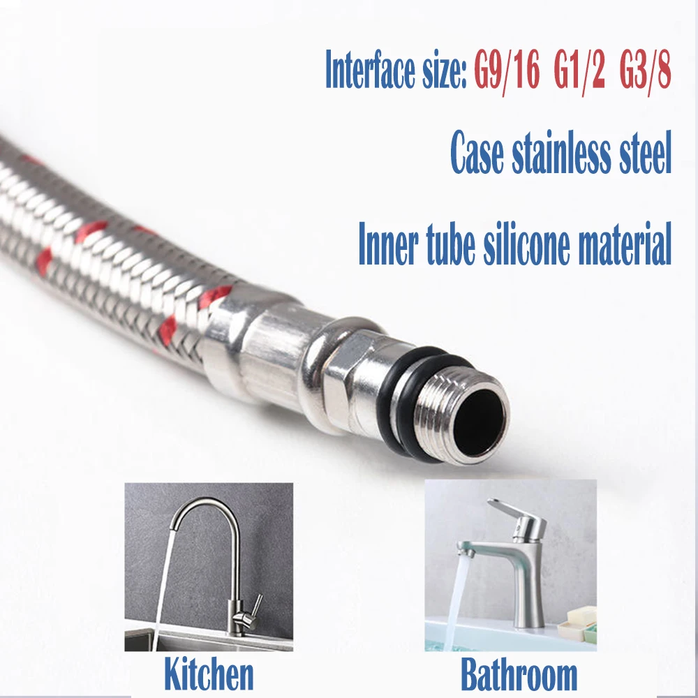 2 uds 50cm tubos de plomería flexibles G1/2 G3/8 G9/16 grifo mezclador frío y caliente tubo de suministro de agua de acero inoxidable mangueras