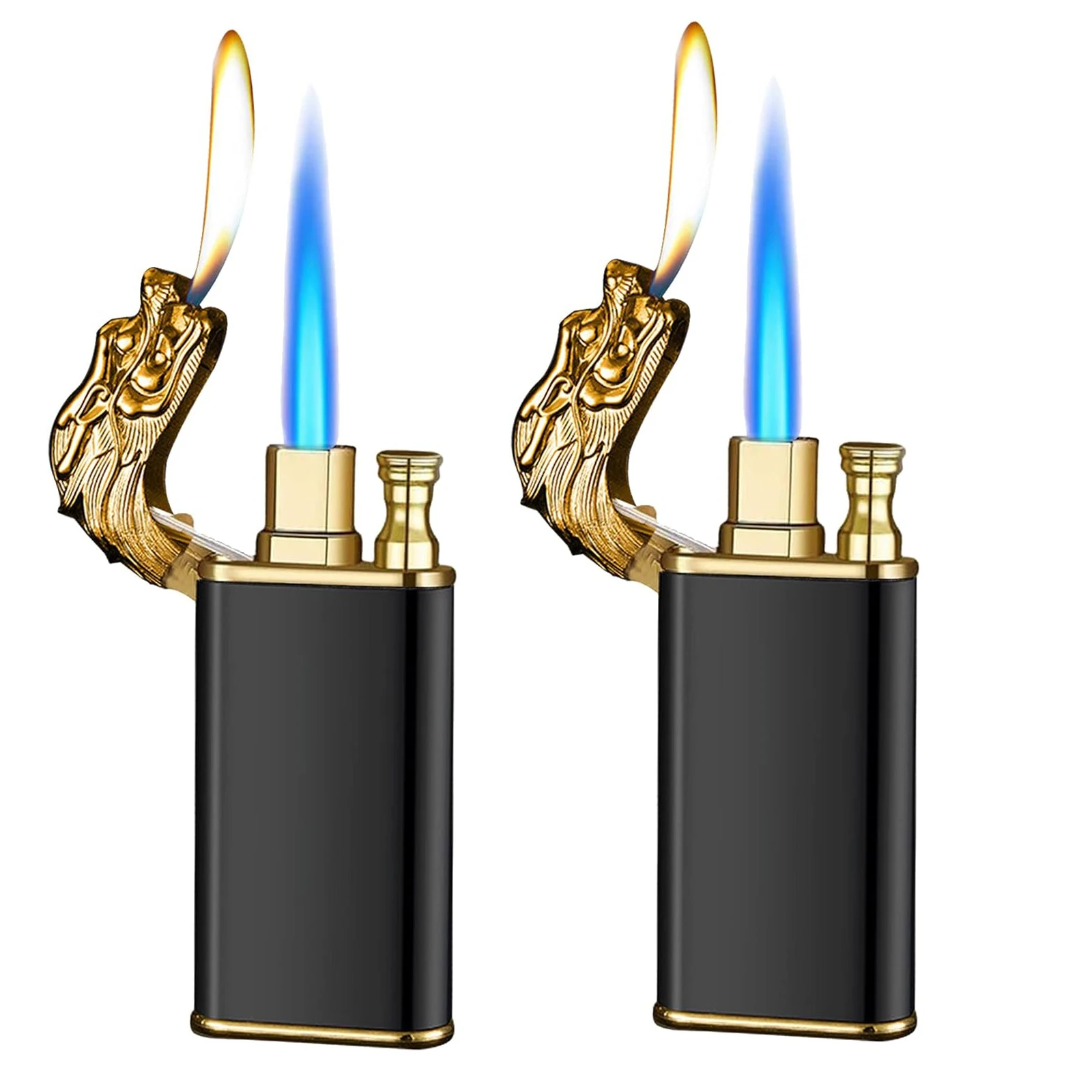 2 Pack Magic Dragon Design Dual Flame Lighter Windproof Refillable Butane for Cigarette Cigar Gifts Family Use(Without Butane)