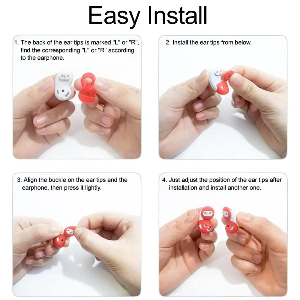 For Samsung Galaxy Buds Live XDcase 4 Pairs Silicone Ear Tips & Ear Hooks Kit, Left & Right S/L Size, Cleaning Brush Color Rando image 3