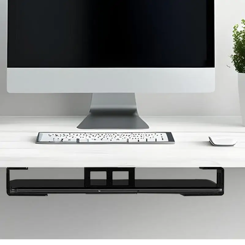 رف الكمبيوتر المحمول تحت المكتب، حامل تخزين الكمبيوتر المحمول، مادة معدنية تحت رف المكتب لأجهزة المذكرات، صناديق التلفزيون الذكية النحيفة
