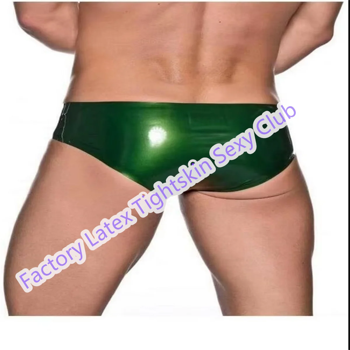 Calzoncillos de látex para hombre, pantalones cortos de goma, ropa interior de goma sexy de color verde metalizado, disfraces de cosplay de Halloween, hechos a medida