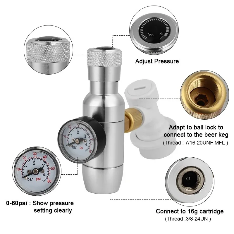 CO2 air valve CO2 pressure reducing valve 3/8UNF beer soda water pneumatic keg mini pressure reducer