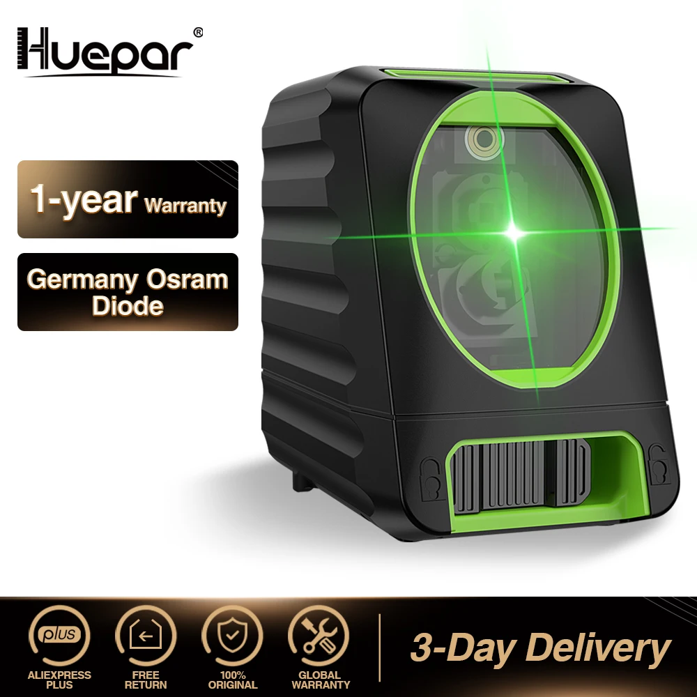 Lasers Verticaux et Horizontaux Autonivelants Huepar Laser à Ligne Croisée à Faisceau Rouge Vert Niveau Laser 150 Degrés pour Utilisation En