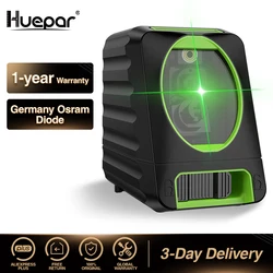 Huepar-láser autonivelante Vertical y Horizontal, rayo verde y rojo, Nivel láser de línea cruzada, Nivel láser de 150 grados para uso en exteriores