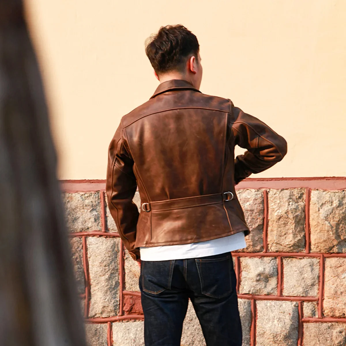 SDH2550 Super Slim Fitting Top Quality Heavy Genuine 1.3mm US Horween Cow Leather Classic Cowhide Stylish Rider Jacket