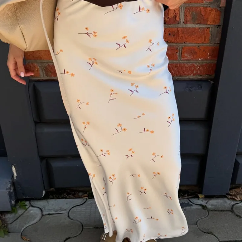 UNITIM Summer Women Floral Print Skirt Comfortable Linen Blends Skirts Boho Beach Vestidos Elegant Office Commuter Dress Skirt