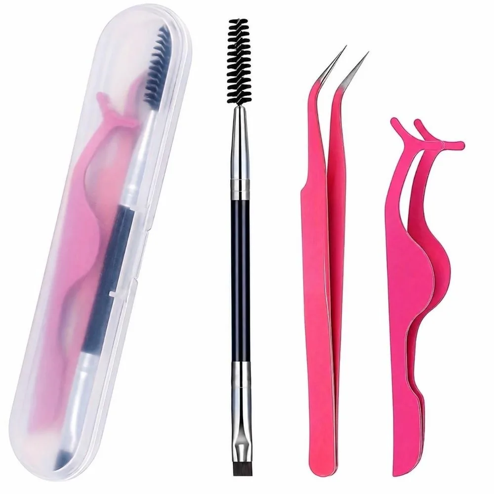3/6Pcs Stainless Steel Slanted Tweezers Set Pointed Tip Box Included Eyelash Tweezers Set Portable Dual-head applicator