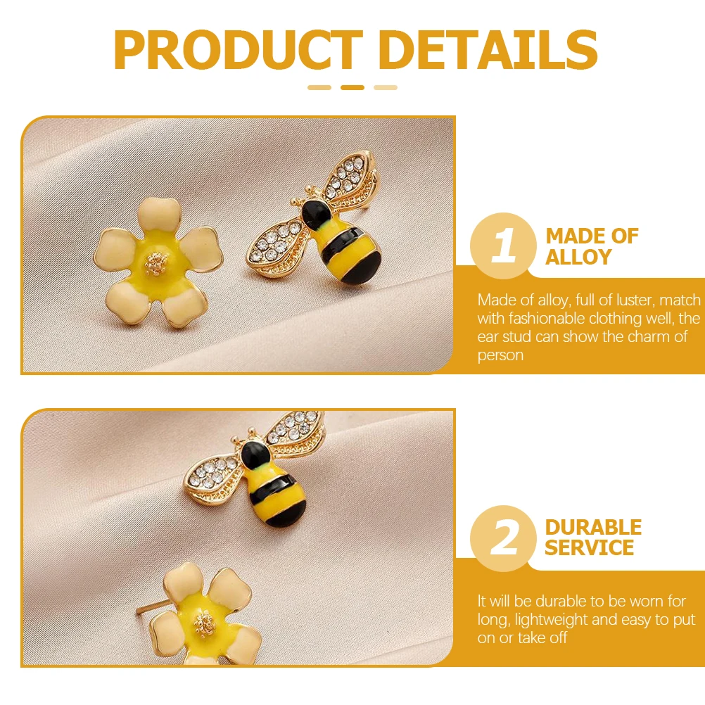 

2Pcs Bee Flower Earrings Alloy Studs Lightweight Durable Fashion Jewelry for Women Party Wedding Bee Earrings,flower Earrings