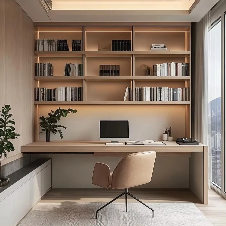 #Modern Industrial Design Wooden Bookcase for Home Library or Living Room Wall Bookshelf with Storage Furniture
