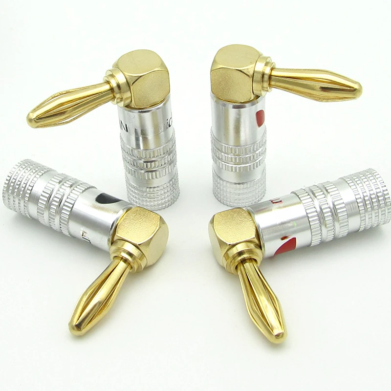 High-quality 4 PCS L Type Banana Plug Right Angle Speaker Adapter Wire Cable Connector Gold Plated For HiFi Musical Audio