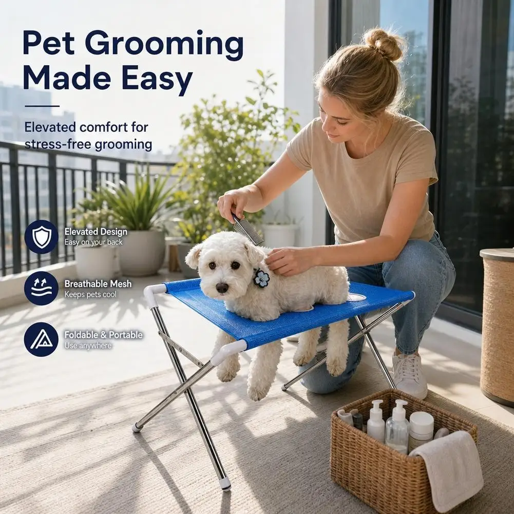 Foldable Pet Grooming Hammock Stand For Small Dogs Cats Anti-Scratch Nail Clipping Mesh Bathing Support