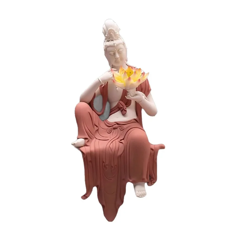 Dehua ceramic net bottle, Shuiyue free Guanyin Buddha statue, Zen Chinese living room entrance ornament