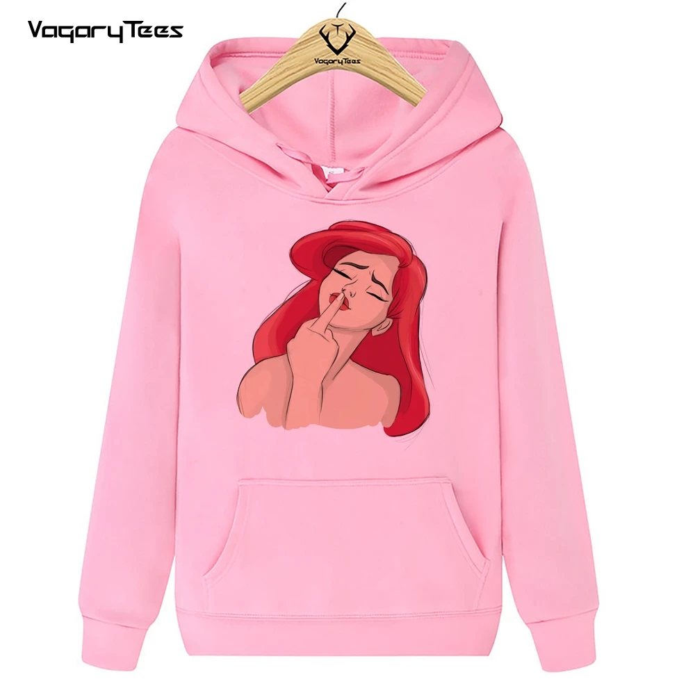 New Graphic Funny Pink middle finger Princess Harajuku Hoodies Sweatshirts Korean Tops Kawaii Streetwear Camiseta Mujer