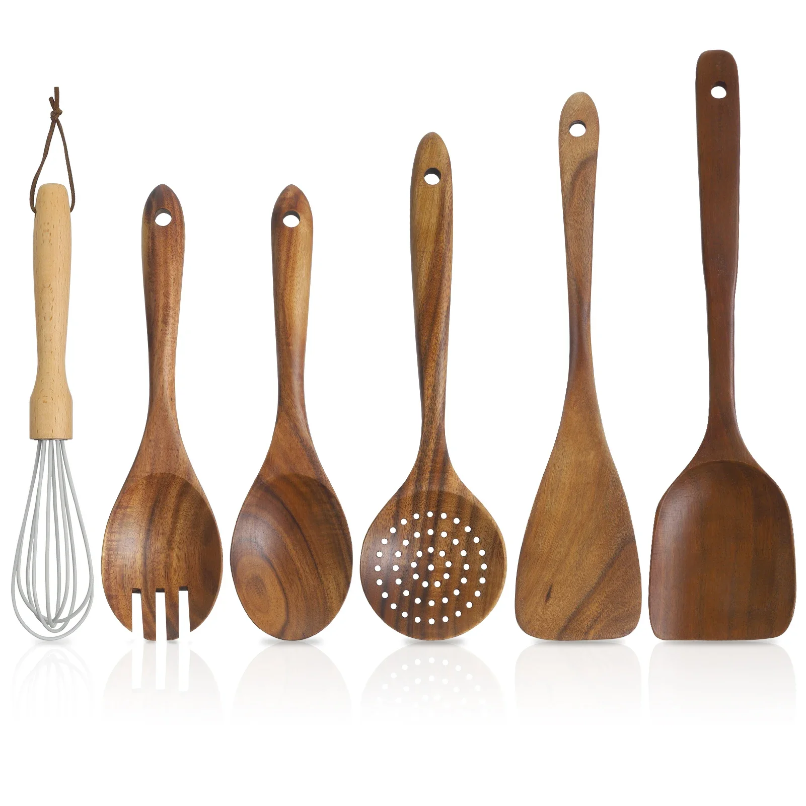 New 6PCS Wooden Spoons Utensils Set  Cooking, Smooth Teak Kitchenware Wooden Utensils, Non-Stick Wooden Cooking Gadgets