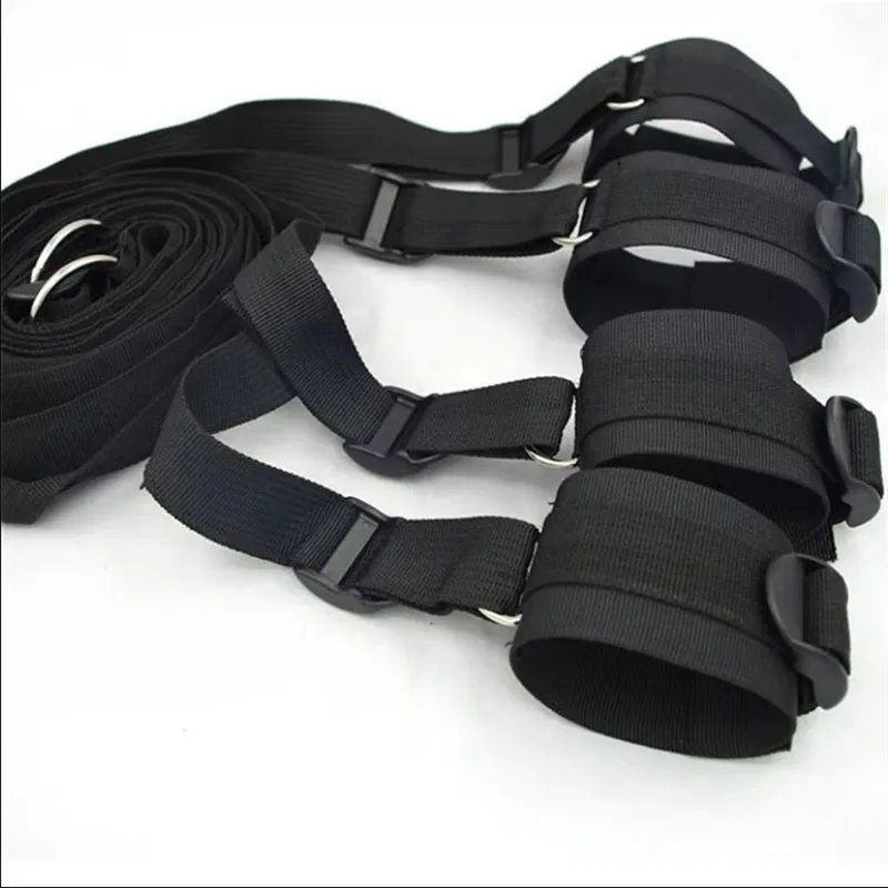 Restraint Set BDSM Bondage Handcuffs & Ankle Cuffs Slave On The Bed Open Leg Flirt Sex Toys For Women Couples Erotic SM Straps view 3