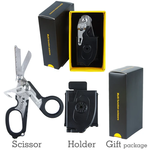 Sanke-tijeras de rescate para traumatismos, tijeras de emergencia/funda de tijeras, herramienta, tijeras para traumatismos plegables de acero inoxidable, cortador de correa, rotura de vidrio