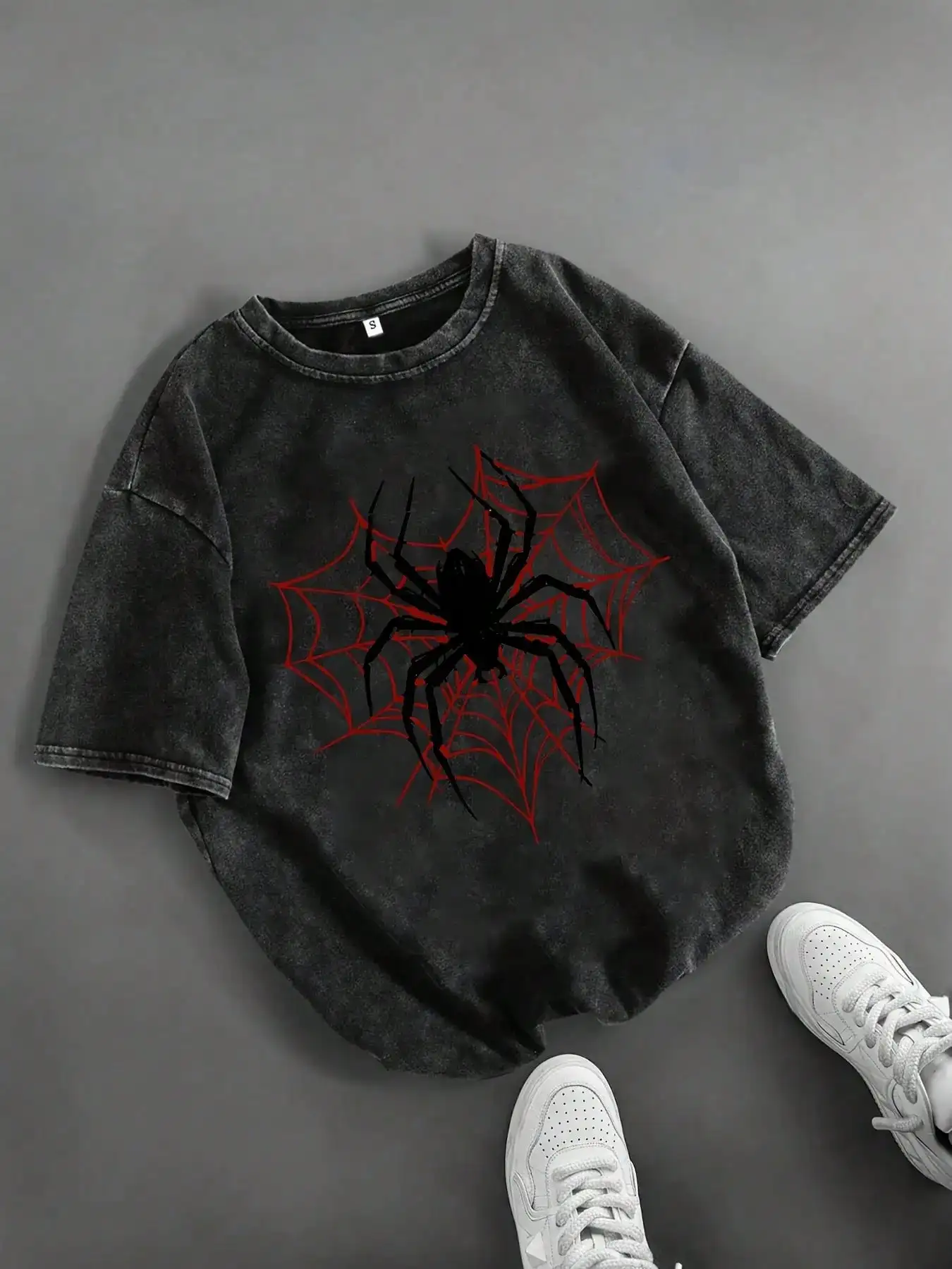 Fun Spider Print Women's Casual Fashion T-Shirt| Washed And Distressed Summer Outfits Men Shirts