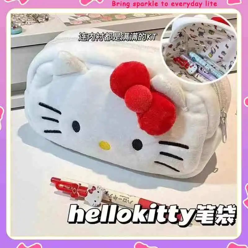 Japanese Cat Pen Bag Cute Printed Cartoon Plush Student Pen Bag Simple And Fashionable Multi Functional Large Capacity Storage